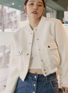 许路儿LUREHSU正品代购R232186肌理感拼接外套白色保暖短夹克棉袄