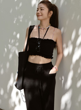 许路儿LUREHSU正品代购 抽绳绕颈針针织小上衣抹胸/针织长裤夏季