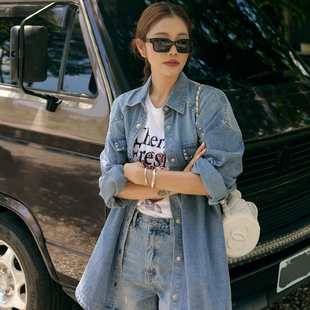 许路儿LUREHSU正品代购R241127  柳钉装饰丹宁衬衫牛仔衬衣外套