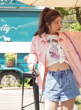 许路儿正品代购LUREHSU R211009后开岔衬衫粉嫩长袖春夏薄外套女