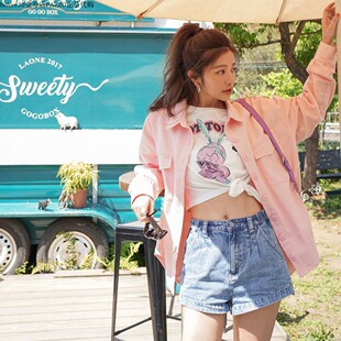 许路儿正品代购LUREHSU R211009后开岔衬衫粉嫩长袖春夏薄外套女