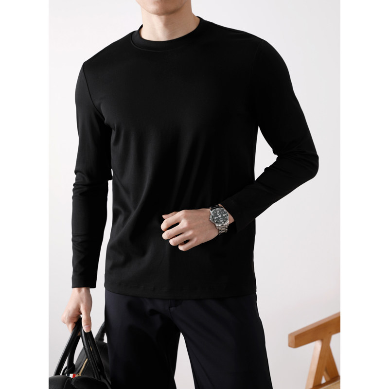 诺必达 云感柔肤贴身细腻软糯莫代尔长袖圆领T恤男士春秋基础内搭