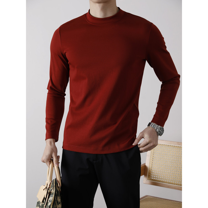 诺必达 云感亲肤厚实软糯男士春秋冬打底莫代尔半高领长袖T恤