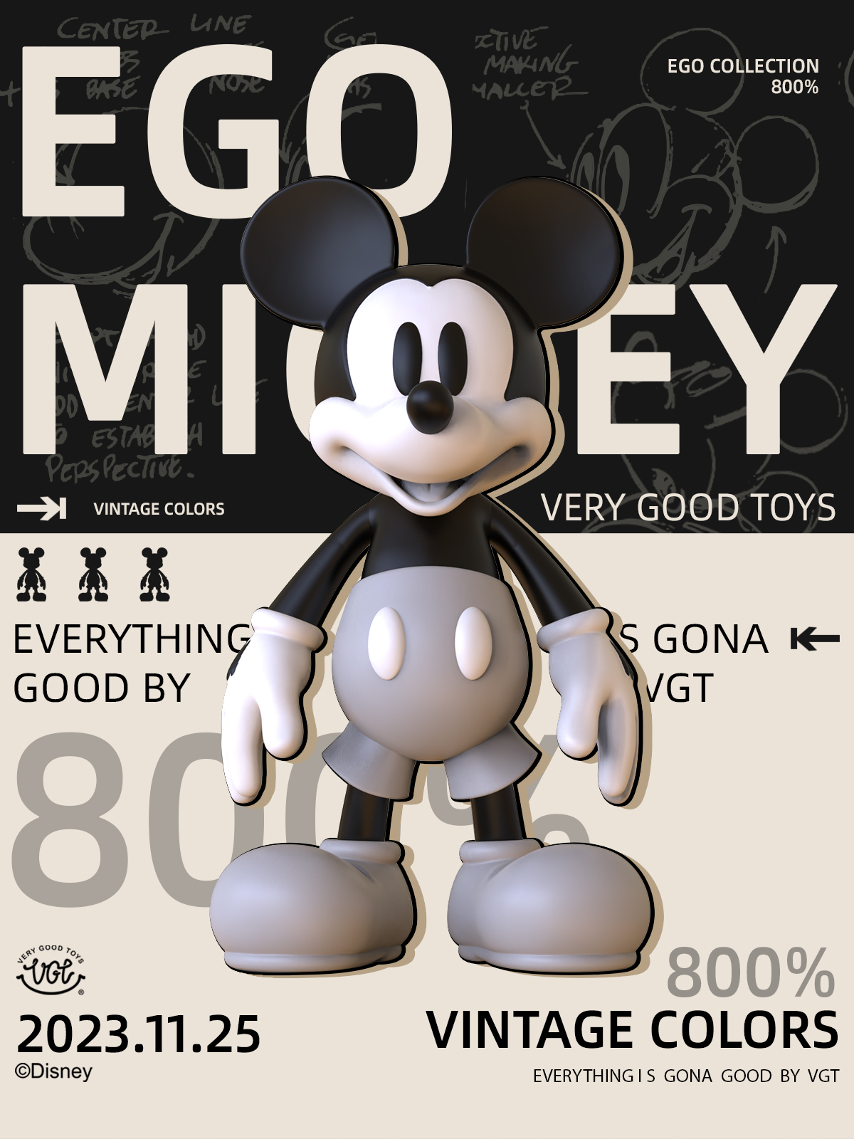【GISO】现货迪士尼VGT米奇复古色800%米老鼠限量潮玩手办礼物