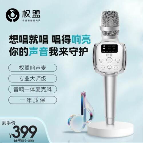 权盟话筒音响一体麦克风家用k歌无线蓝牙全民直播ktv唱歌响声麦