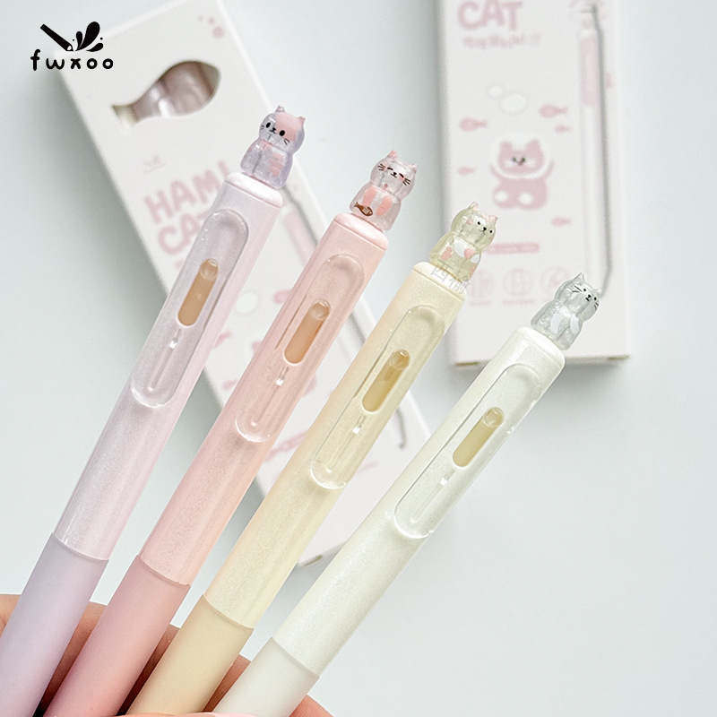 网红旋转招财猫中性笔高颜值女生款cs双珠顺滑速干刷题笔可爱水笔