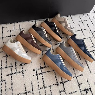 真皮拼色厚底德训鞋男女情侣款小个子增高休闲运动板鞋春秋小白鞋