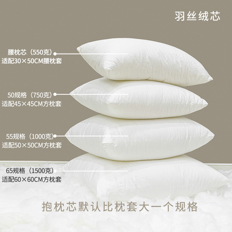 抱枕芯全棉外套羽丝绒填充沙发靠枕 白pp棉磨毛靠垫腰枕芯50*