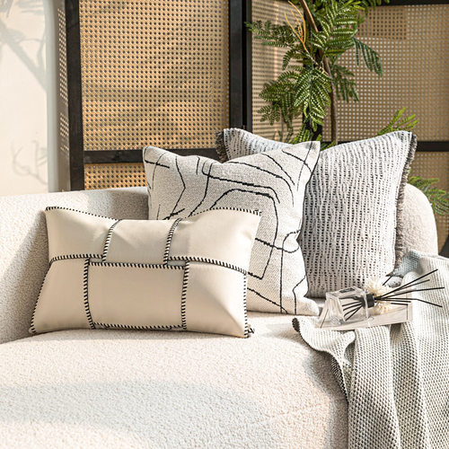 现代侘寂棉麻黑白抱枕中古客厅沙发靠枕样板房卧室靠垫软装靠包