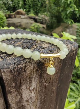 天然和田玉手串女款真品晴水串珠手链玉石新疆玉石串珠首饰