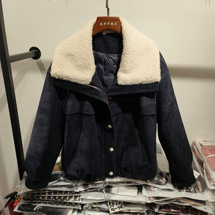 JHS063欧货时尚 休闲百搭牛仔拼接白鸭绒羽绒服立领外套秋冬新款