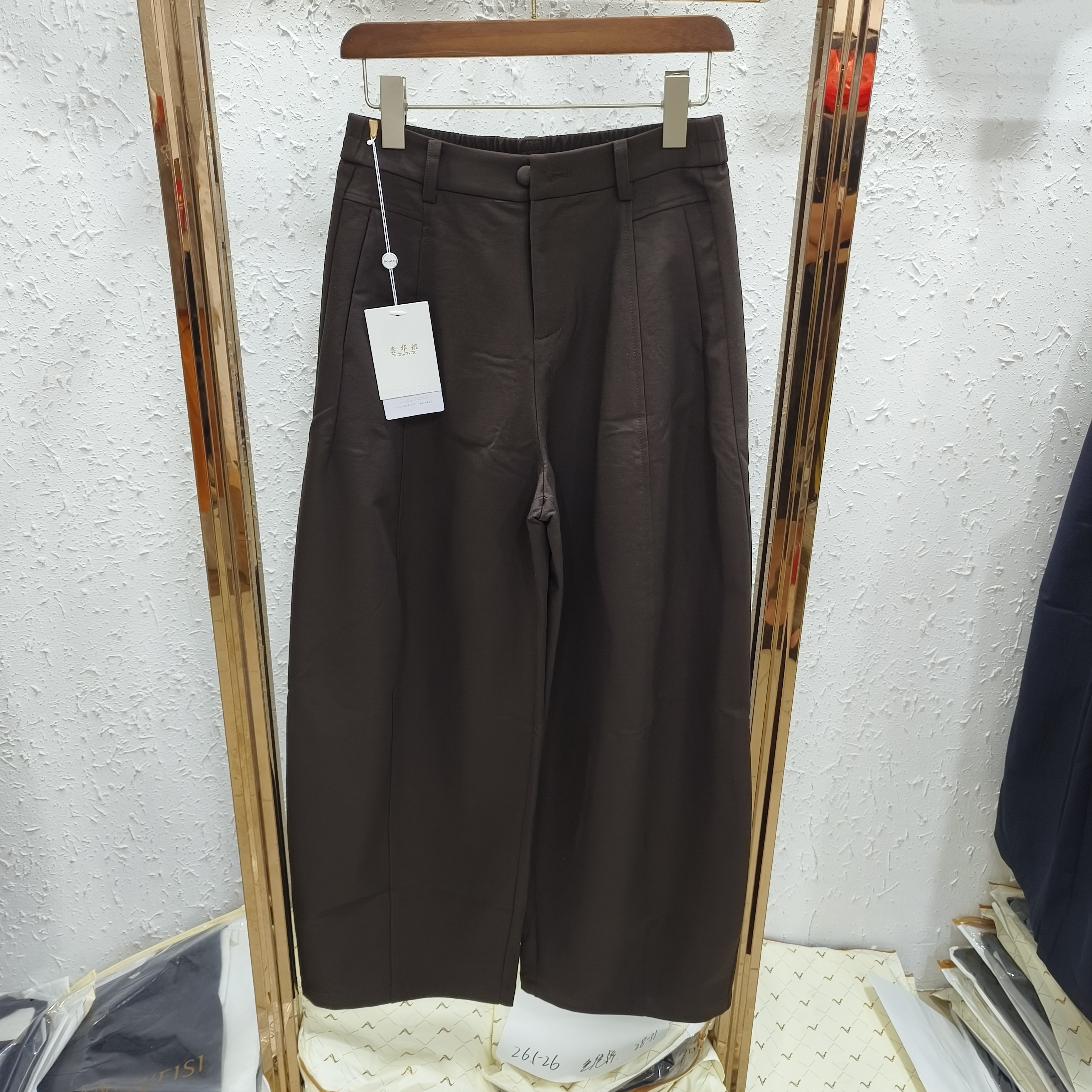 品牌W1557中老年半松紧腰阔腿裤