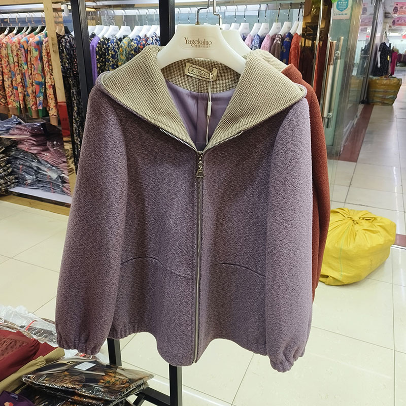 中年女装春秋连帽呢子中老年妈妈羊毛呢外套2025新休闲上衣福太太