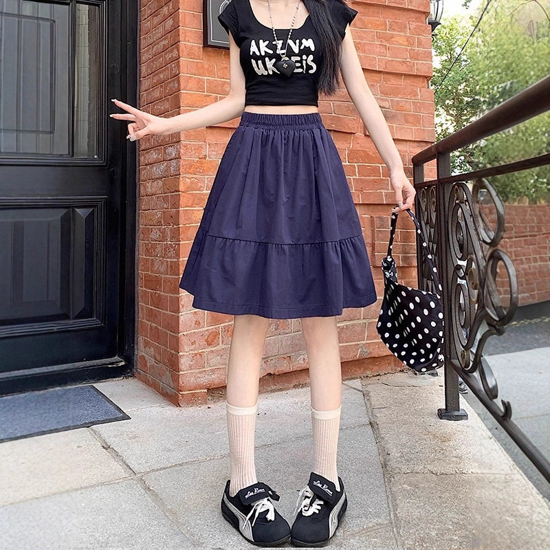 工装休闲五分半身裙女过膝短裙