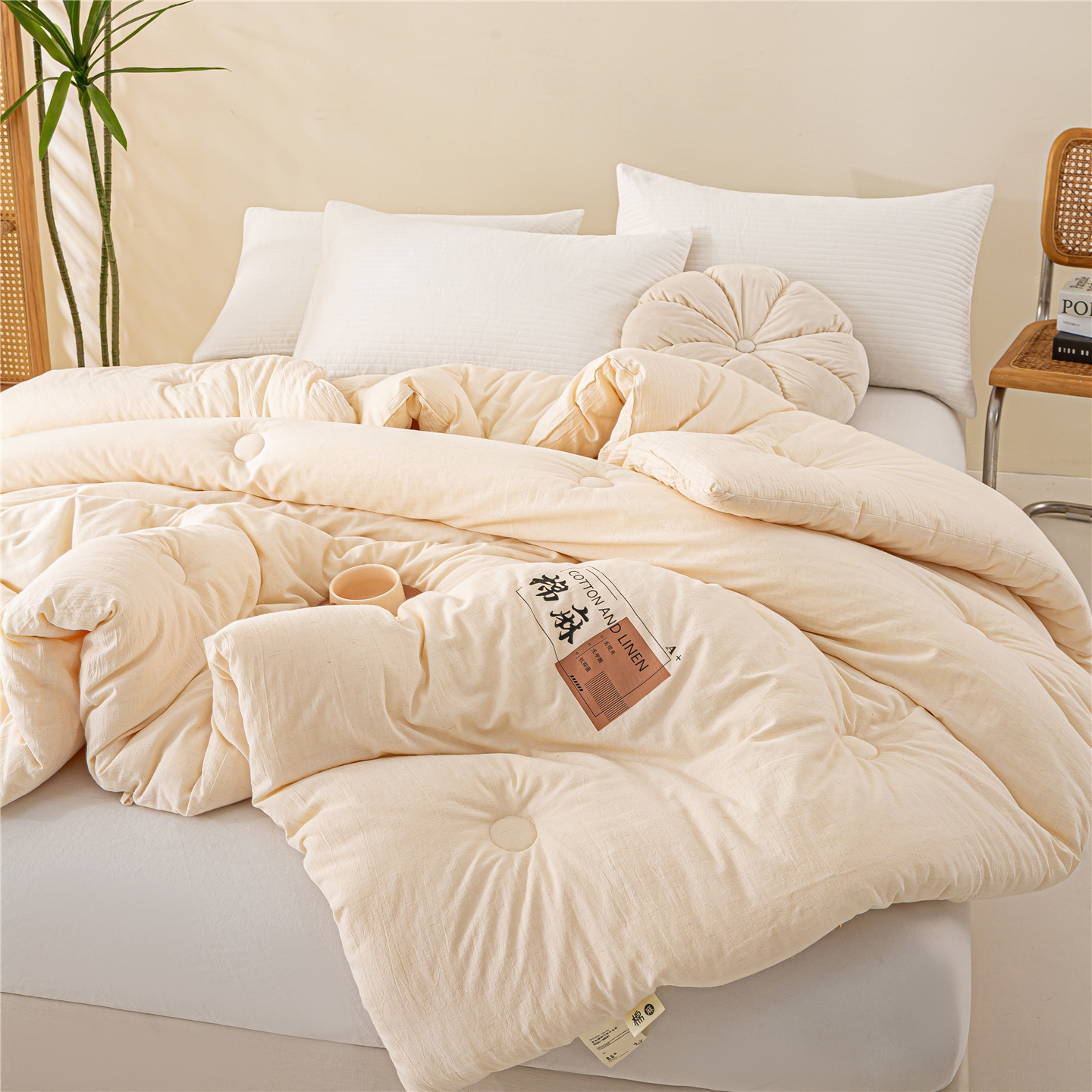 1米5本色棉麻被子冬被加厚保暖春秋冬季4斤6新款1米8大豆纤维被芯