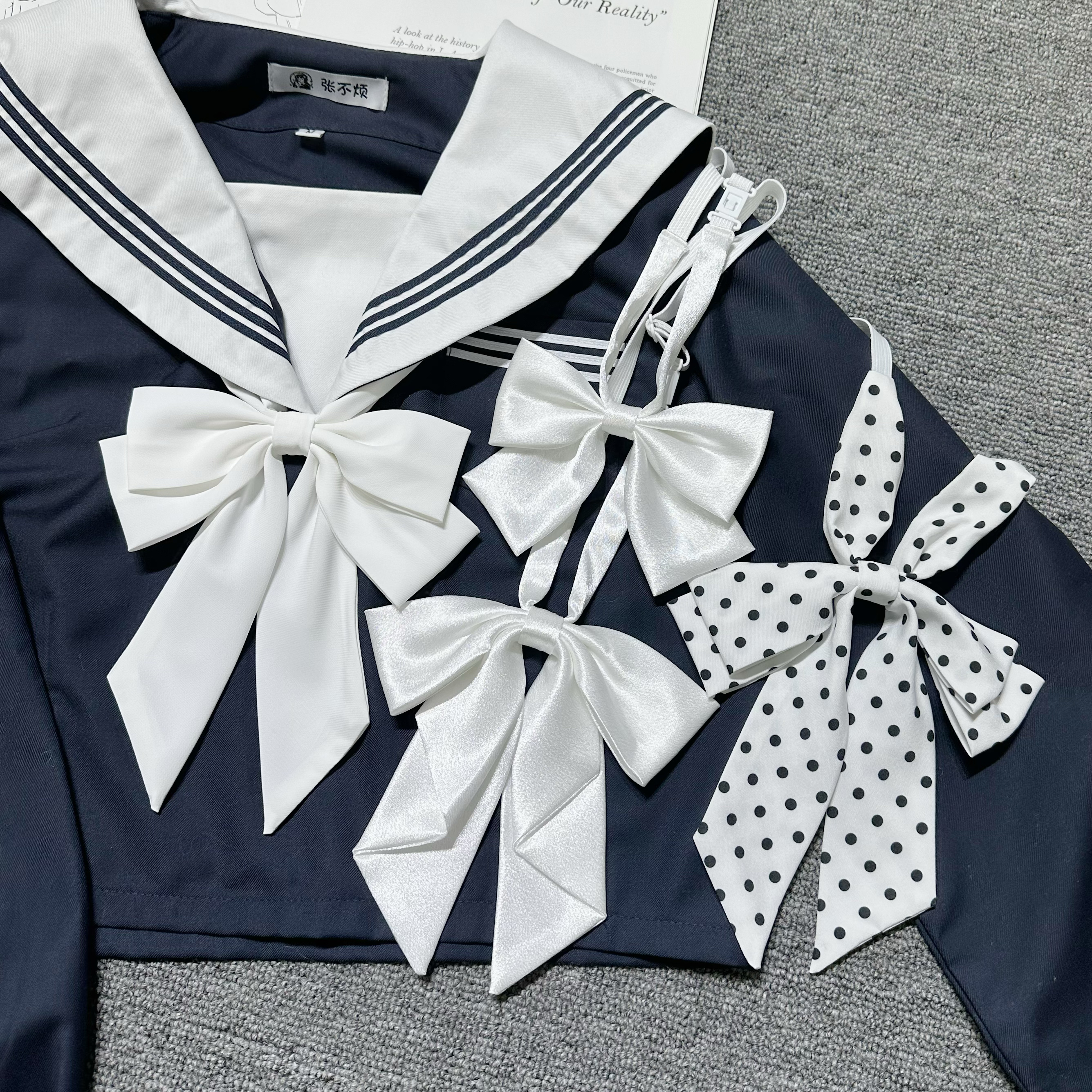 shindek 白色领结JK制服日系校供水手服波点长柄蝴蝶结领花女生