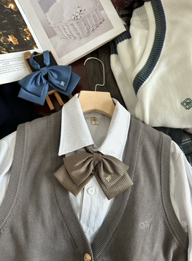 shindek 原创刺绣蝶形蝴蝶结女生千鸟格双层领花校供感女生蝴蝶结