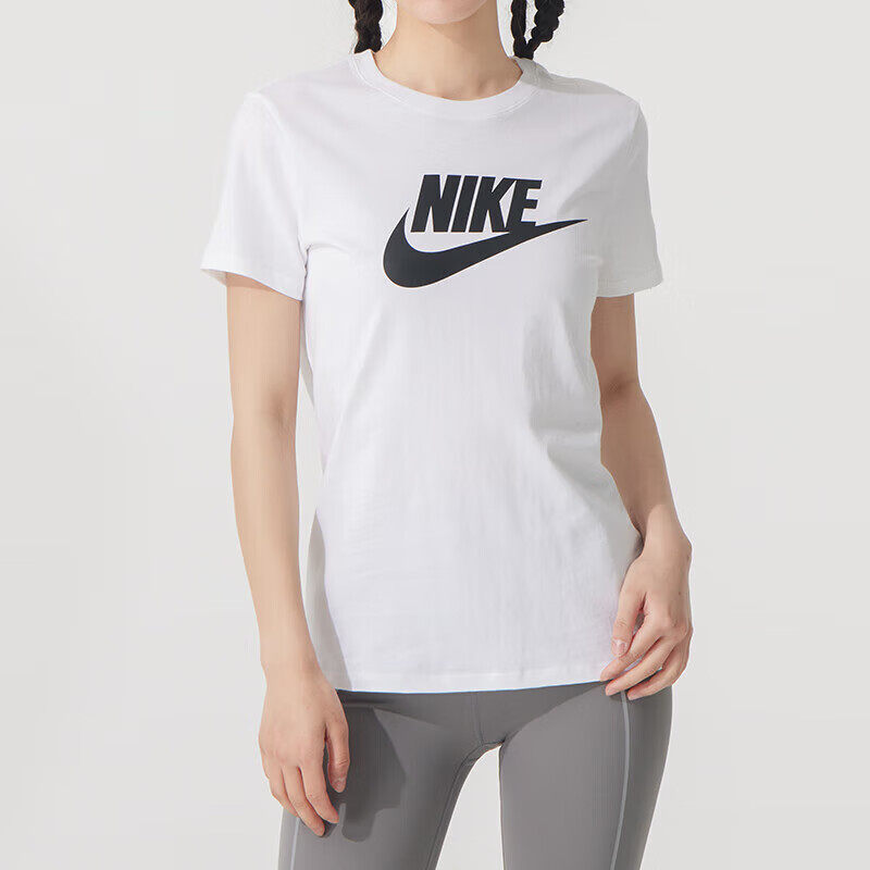 NIKE耐克T恤女夏季新款情侣装半袖体恤纯棉圆领休闲宽松白色短袖