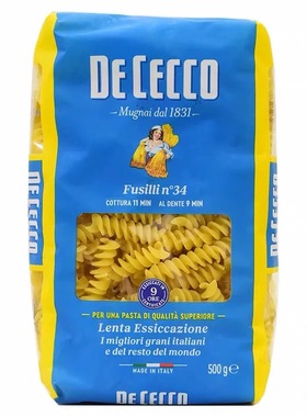 意大利进口得科34#单色螺丝型意大利面500g 螺丝面 Fusilli
