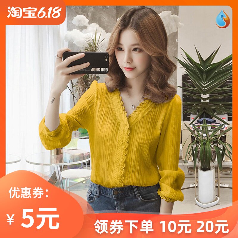雪纺衬衫女春装2020新款蕾丝洋气V领上衣长袖设计感小众打底衬衣在类目 女装/女士精品, 衬衫中 - 来自Buy2taobao.com提供专业的淘宝代购服务