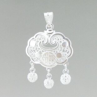 银秀黔城原创手工银饰批发足银999纯银锁福字宝宝小孩女朋友送礼