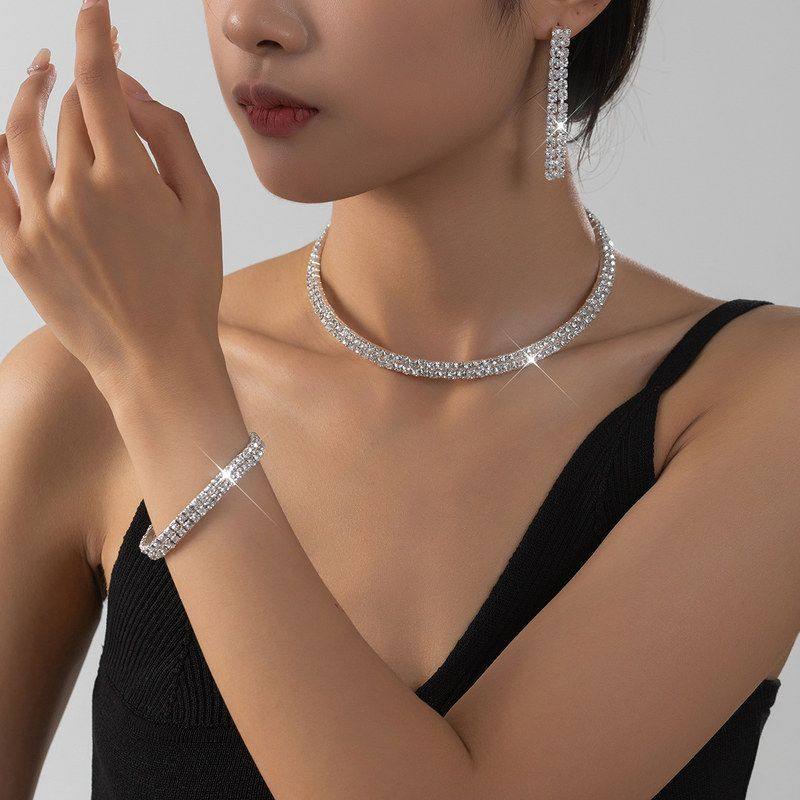 欧美时尚跨境闪亮水钻项链耳环手链套装 奢华气质项饰耳饰四件套,饰品/流行首饰/时尚饰品新,其它首饰,淘宝优惠券,粉丝福利购,淘宝优惠卷