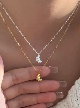 S925纯银可颂面包项链女可爱牛角包韩版ins小众女时尚i百搭锁骨链