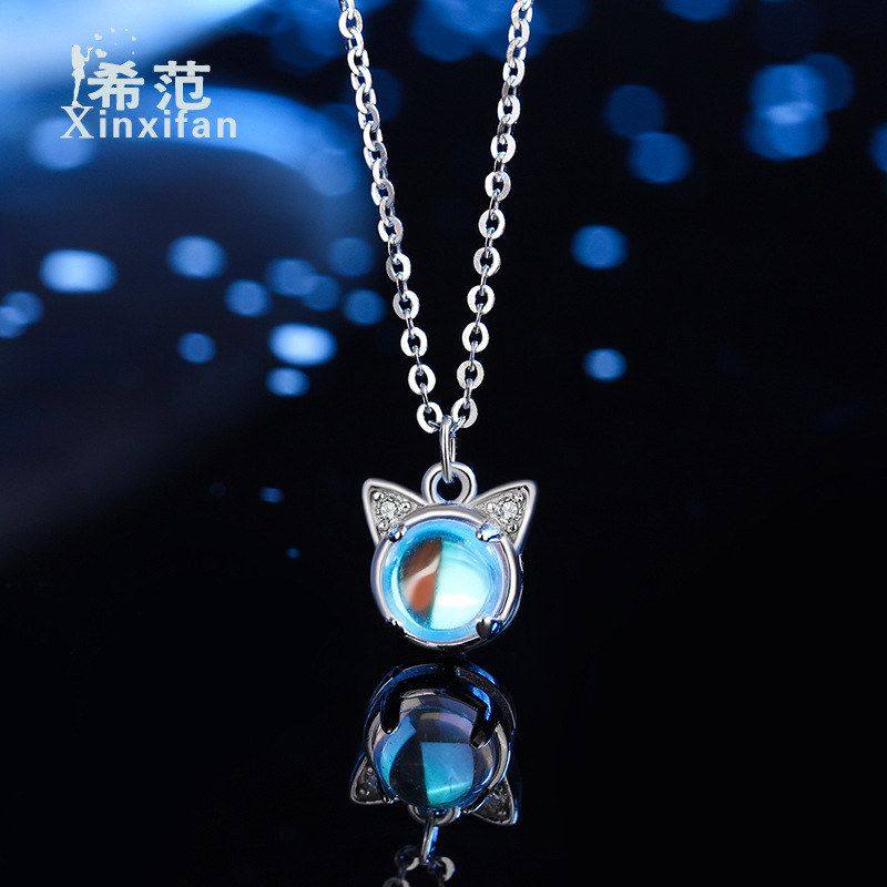 s925纯银小猫咪项链锁骨链玫瑰金韩版可爱学生月光石吊坠货源代发,饰品/流行首饰/时尚饰品新,项链,淘宝优惠券,粉丝福利购,淘宝优惠卷