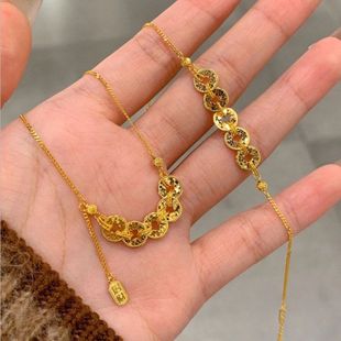 s925纯银碎冰冰五帝币项链女金光闪闪时髦新中式2025爆款招财纳福