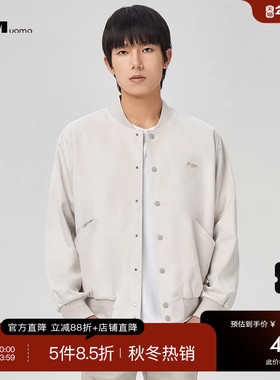 HIM汉崇 仿麂皮绒棒球服休闲外套男手写体绣标宽松夹克 2025秋季