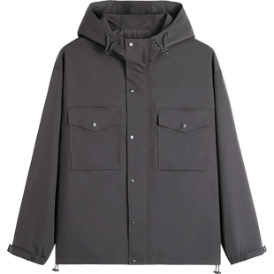 HIM汉崇 舒适连帽宽松夹克简约工装口袋耐磨休闲外套男 2025秋季