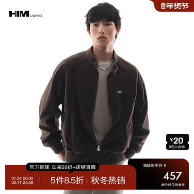 HIM汉崇 柔软绒面小立领宽松休闲舒适短款飞行夹克外套男2025秋季