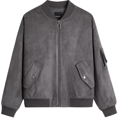 HIM汉崇 舒适柔软仿麂皮绒夹克翻盖臂袋休闲棒球外套男 2025秋季