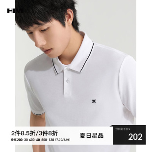 时尚 撞色简约绣花短袖 HIM汉崇 休闲反领POLO衫 上衣男 2025夏季