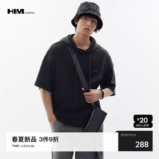 连帽卫衣 HIM汉崇 时尚 刻字胶囊章肩部拼接宽松休闲短袖 2026春季