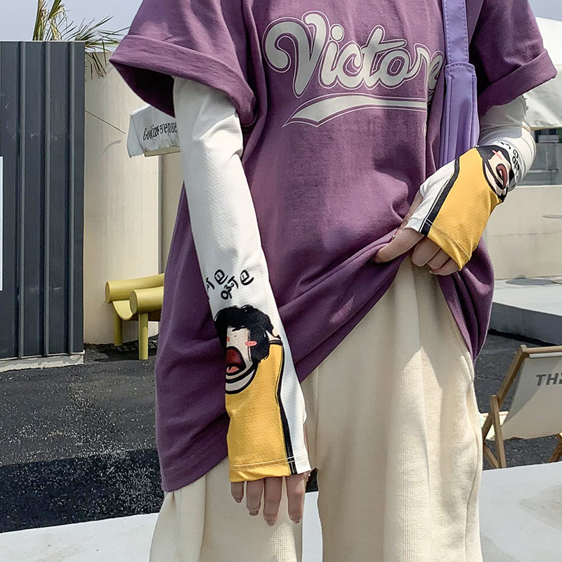 夏季防晒冰袖女冰丝凉爽袖套护臂手套薄款网红可爱套袖子开车骑行