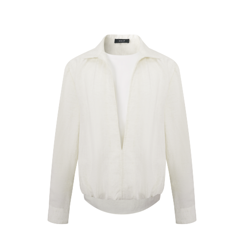 亚麻假两件半开领衬衣