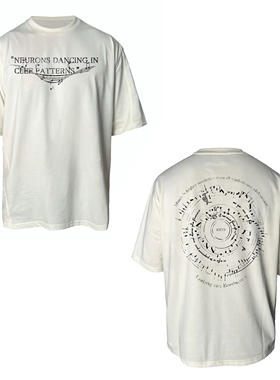 ICE UP冰感抗皱音符琴谱水洗印花T恤休闲百搭Vintage基础圆领短袖