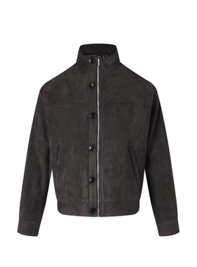 ICE UP进口麂皮绒深棕巴恩风复古正肩立领版型短款猎装夹克外套