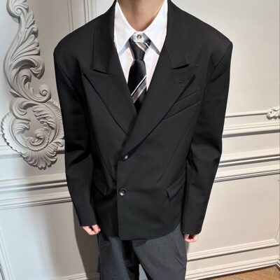 混纺立体线条设计夹克西装