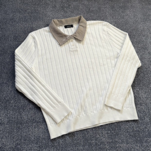 ICE UP纽扣抗皱澳洲羊毛坑条内搭亲肤千鸟格毛衣打底长袖 polo衫