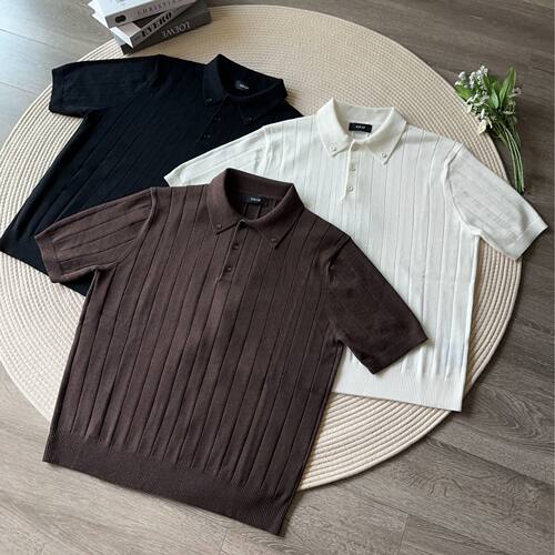 澳洲羊毛坑条纹路短宽polo衫