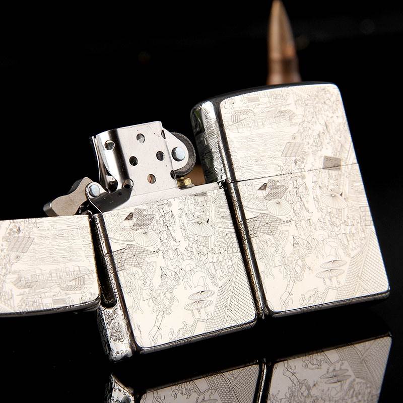 zippo打火機正版純銀清明上河圖專柜正品限量版奢華典藏 防風送禮