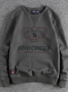 冬季新品印第安美式覆古元素印花男士卫衣 加绒加厚套头长袖上衣