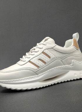 香港潮牌男鞋2024春季新款头层牛皮厚底增高白色百搭休闲运动男鞋