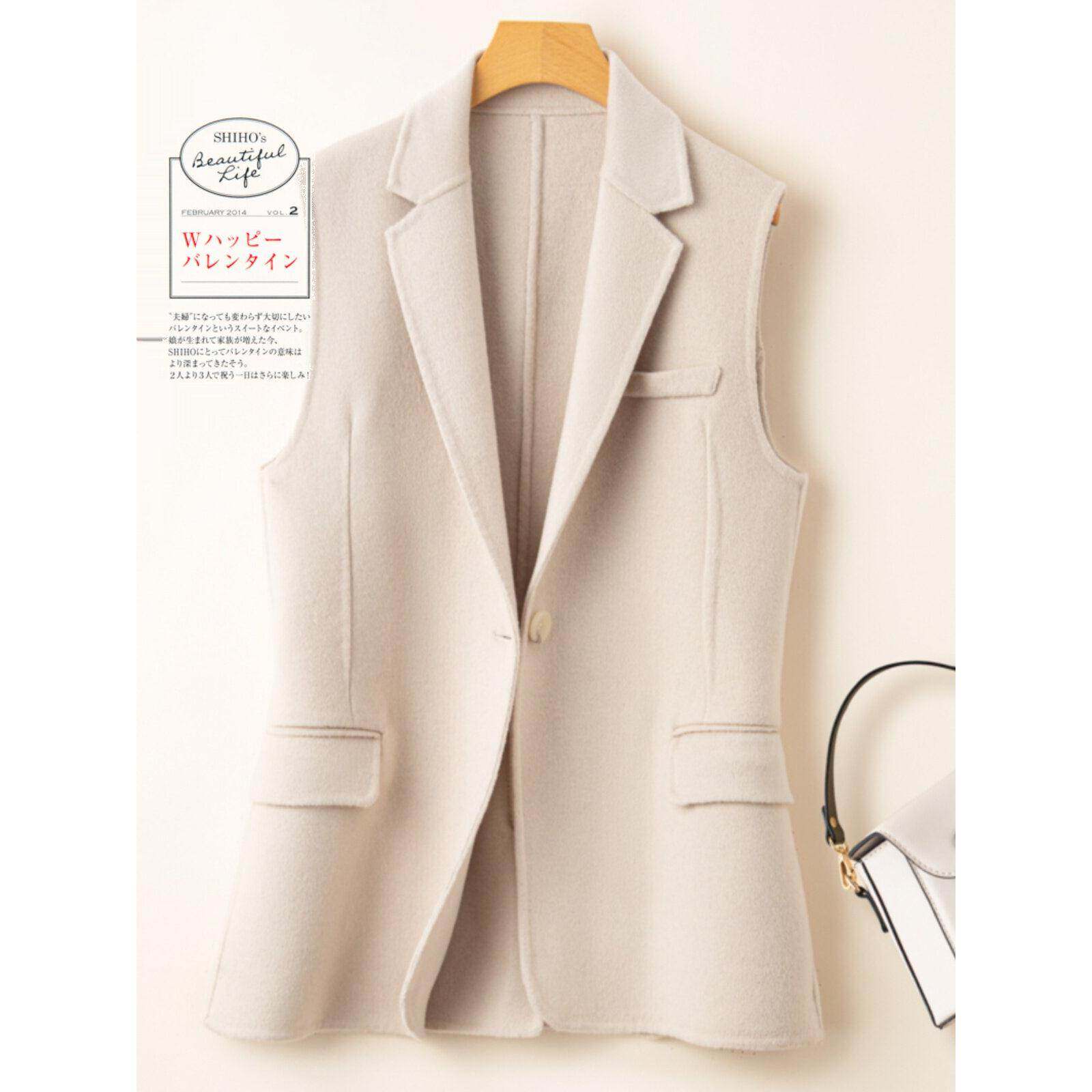 双面羊绒无袖毛呢马甲女士秋冬季新款时尚百搭修身气质西装领外套