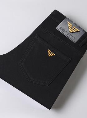 欧洲站轻奢黑色牛仔裤男2025秋冬加绒加厚休闲修身小脚男士长裤子