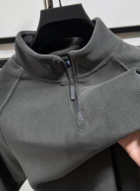 Mostarsea~加厚双面奥利绒卫衣男士休闲纯色半拉链立领抓绒打底衫