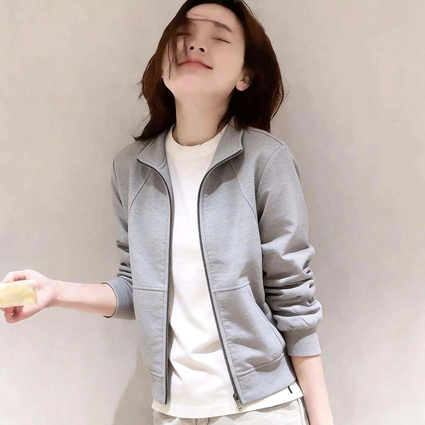 韩国百搭显瘦修身立领运动衫开衫女士春秋新款设计感时尚洋派外套