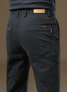 香港高端黑色休闲裤男款春秋款修身直筒弹力纯棉长裤子2025新款